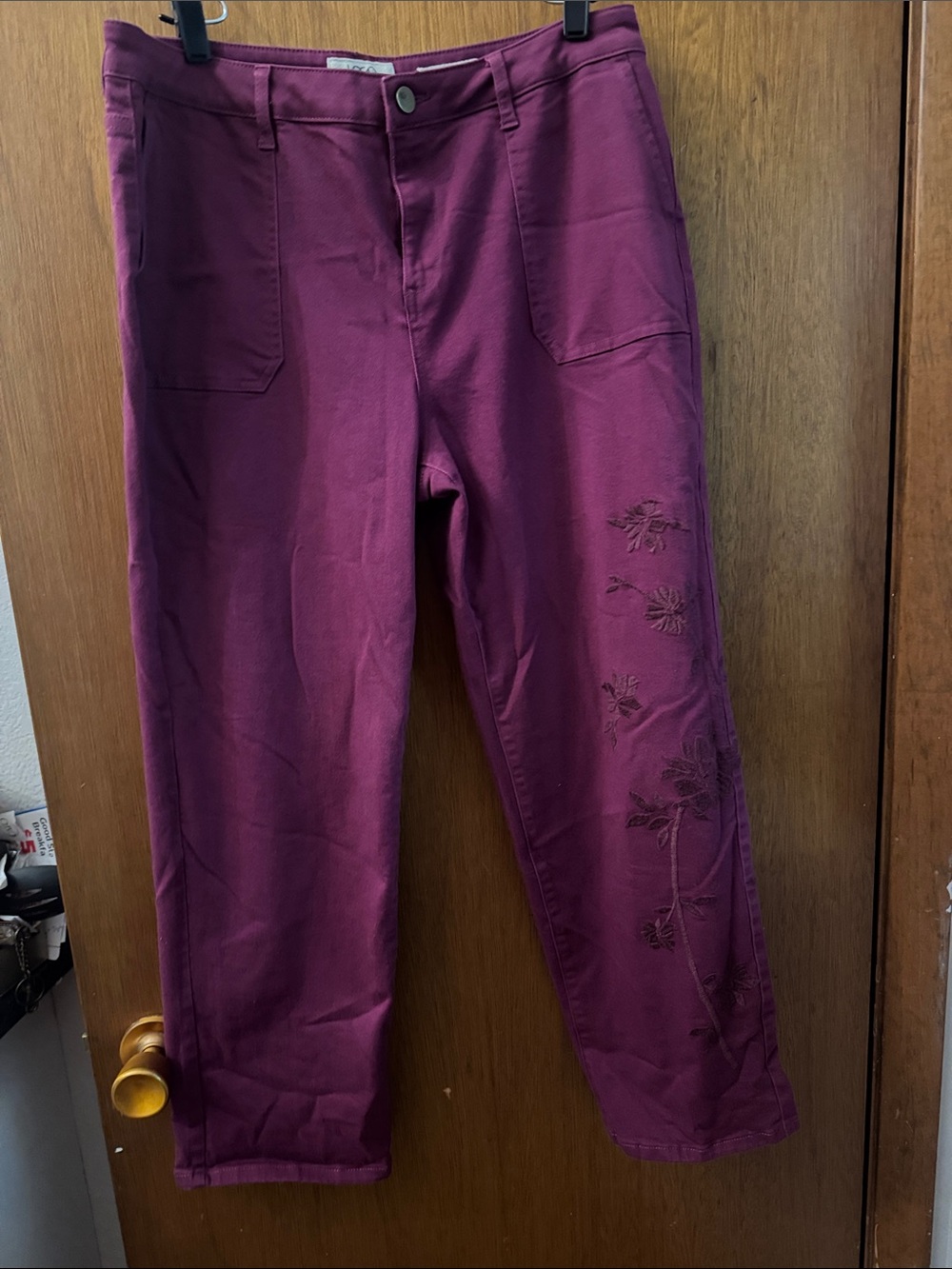 LOGO by Lori Goldstein Plum Embroidered Boyfriend Jeans